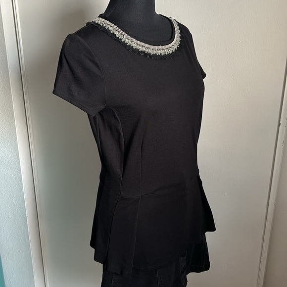 Banana Republic Dressy Jewel Embellished Neck Tailored Peplum Blouse - Picture 2 of 11